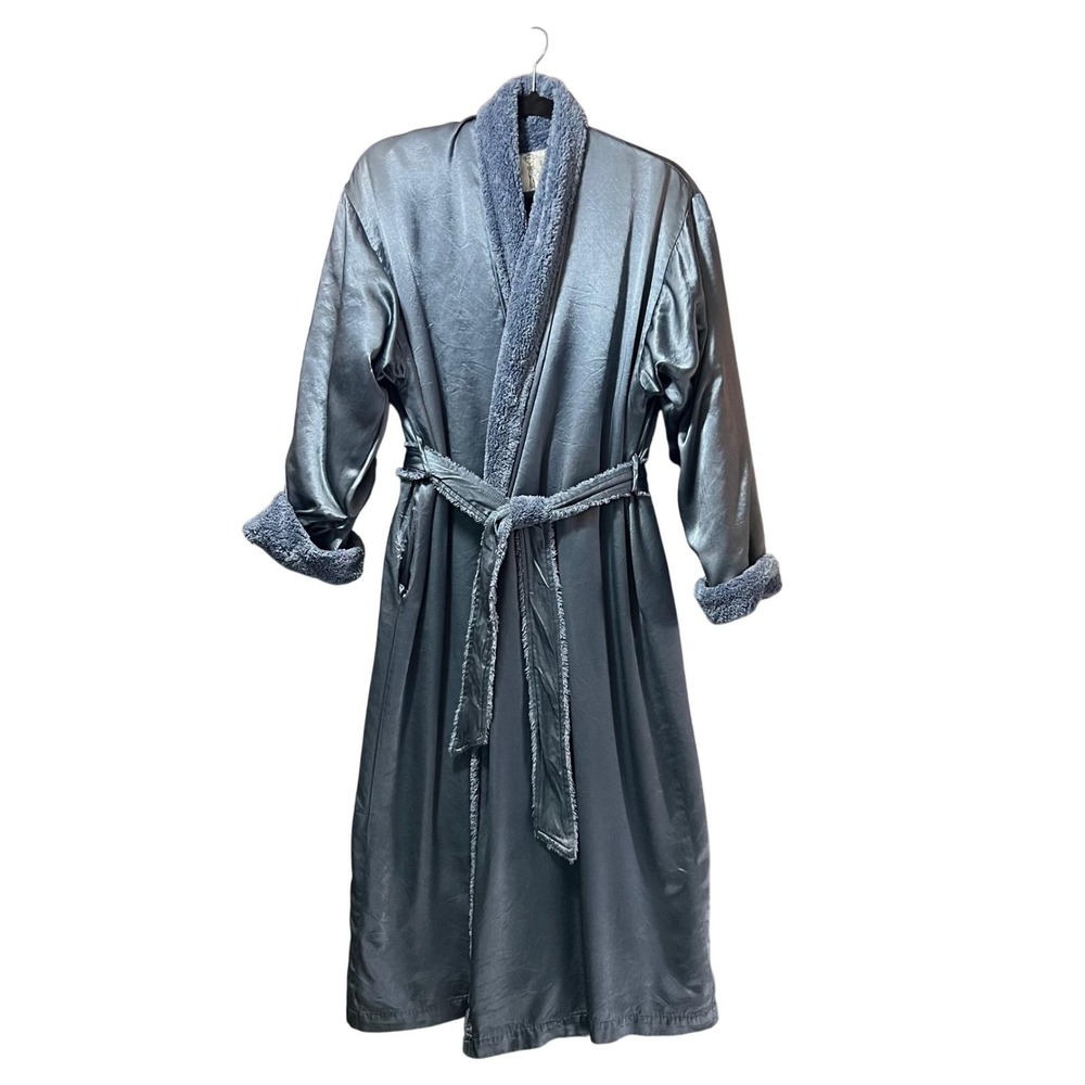 Little Giraffe Chenille Satin Robe Size 0 Gray Plush Soft Belted Lounge Bathrobe